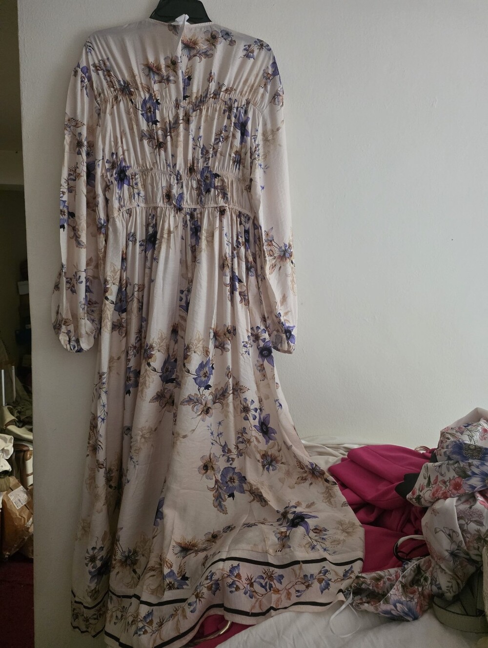 H&M Floral Printed Tie-detail Maxi Dress Beige/floral Lilac Blue Bnwt - Picture 5 of 13